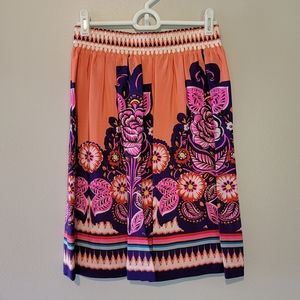 Edmé & Esyllte (Anthropologie) Silk High Waisted Floral Skirt Coral/Multi SZ 4